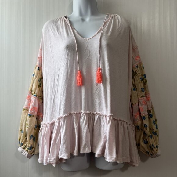 Free People Women Mix It Up Mini Tunic Dress XS Floral Boho Romantic Hippie - Picture 2 of 14